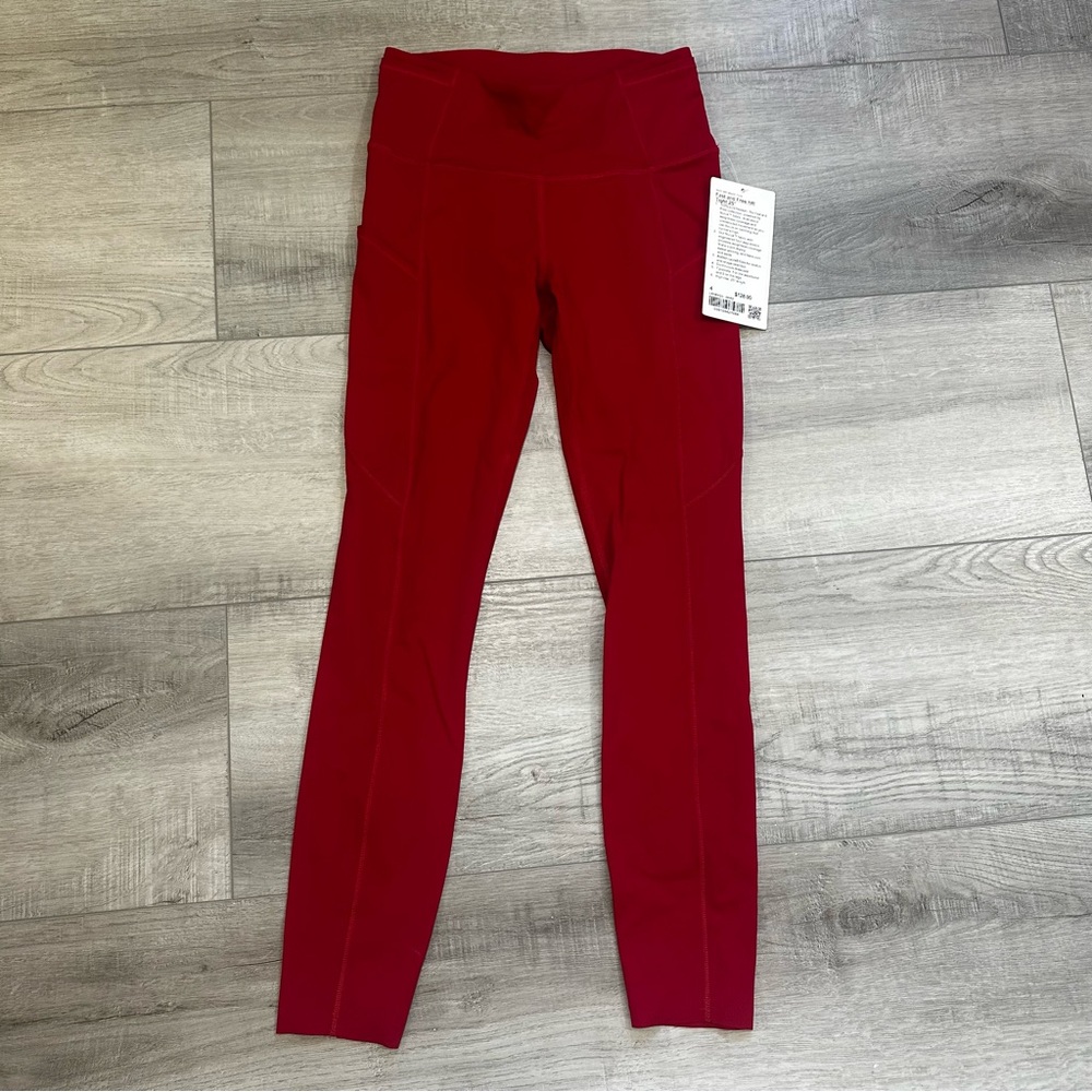 Lululemon Fast and Free High Rise Non Reflective Red 25” Leggings  - Size 4